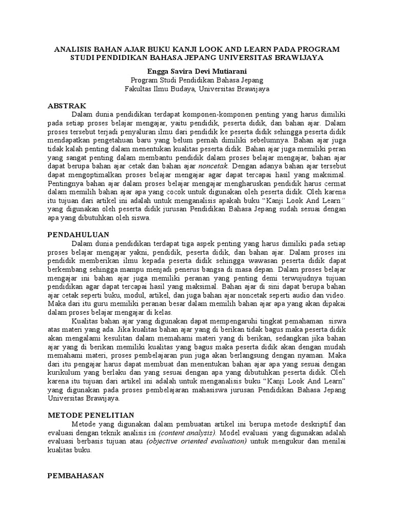 Analisis bahan ajar buku kanji look and learn pada program studi