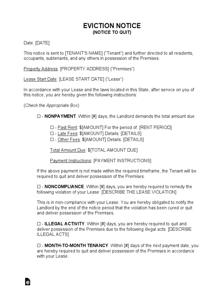 Eviction Notice To Quit Template Form | PDF | Leasehold Estate ...