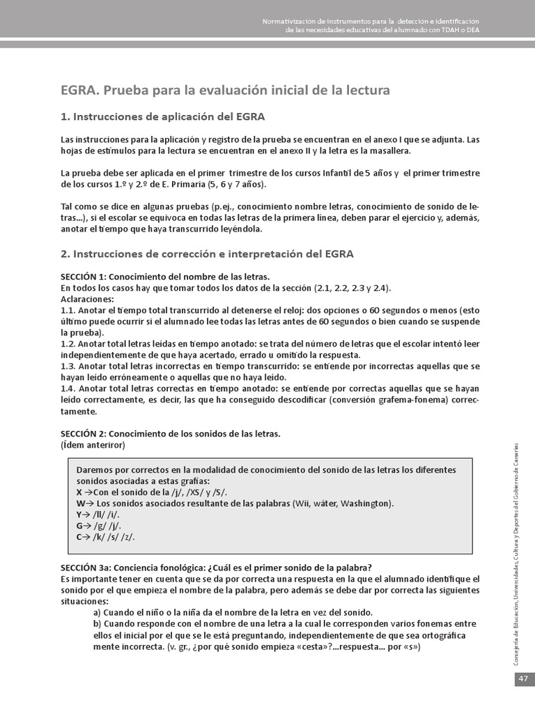 Instrucciones y Baremos de la Prueba EGRA | PDF | Lingüística | Escritura