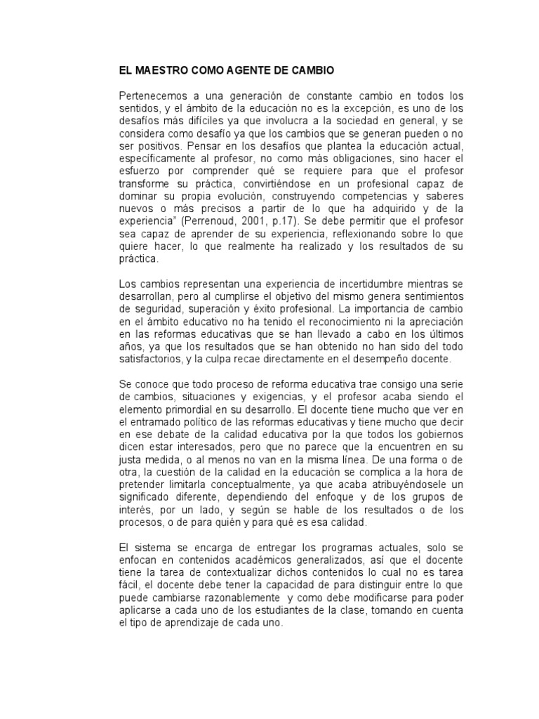 El Maestro: Agente de Cambio Educativo | PDF | Enseñando | Maestros