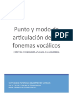 Puntos de articulación y rasgos de las vocales del español