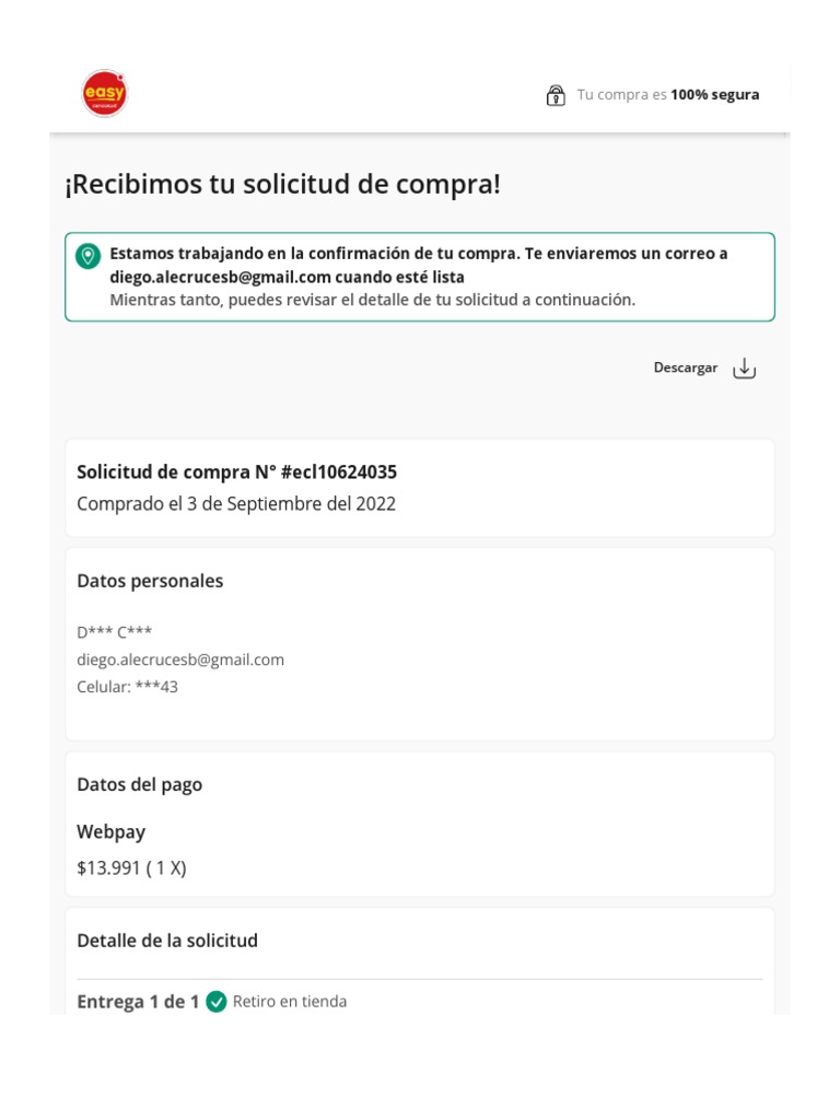 Confirmación de Solicitud de Compra | PDF