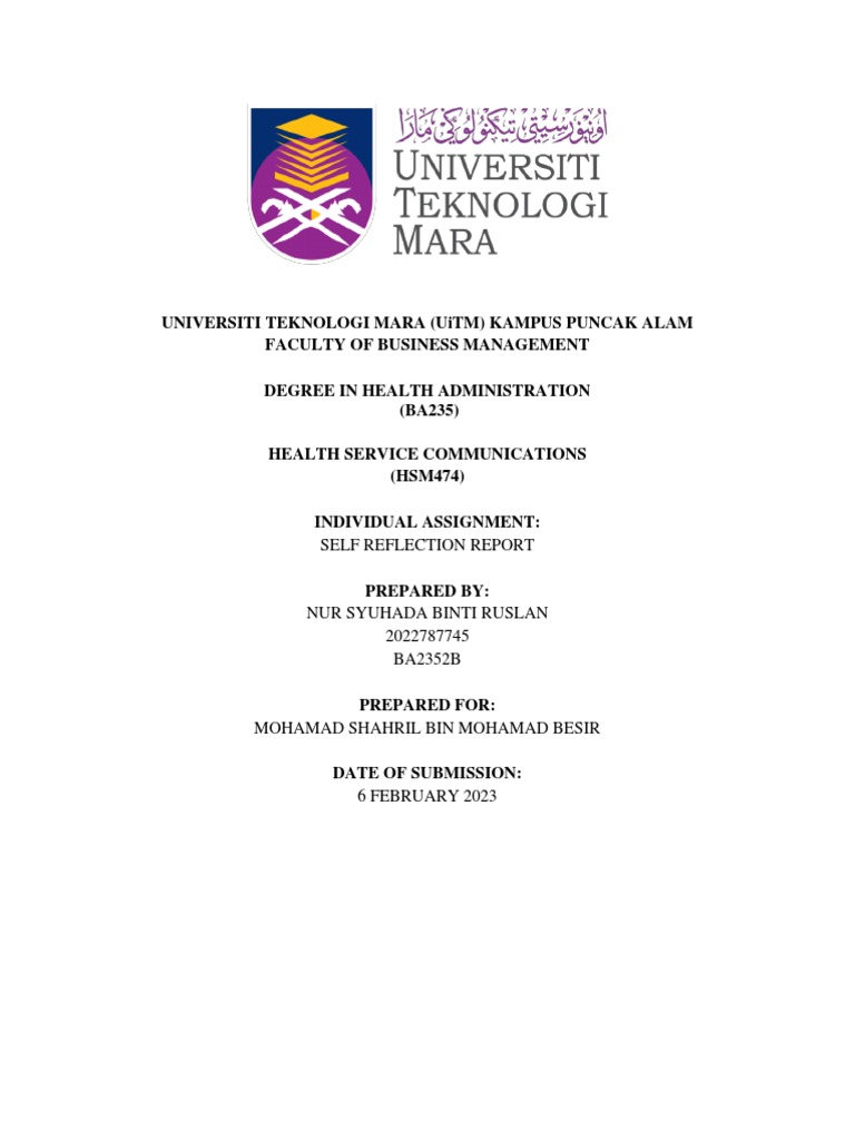 Self Reflection Hsm474 Individual Assignment Pdf Communication