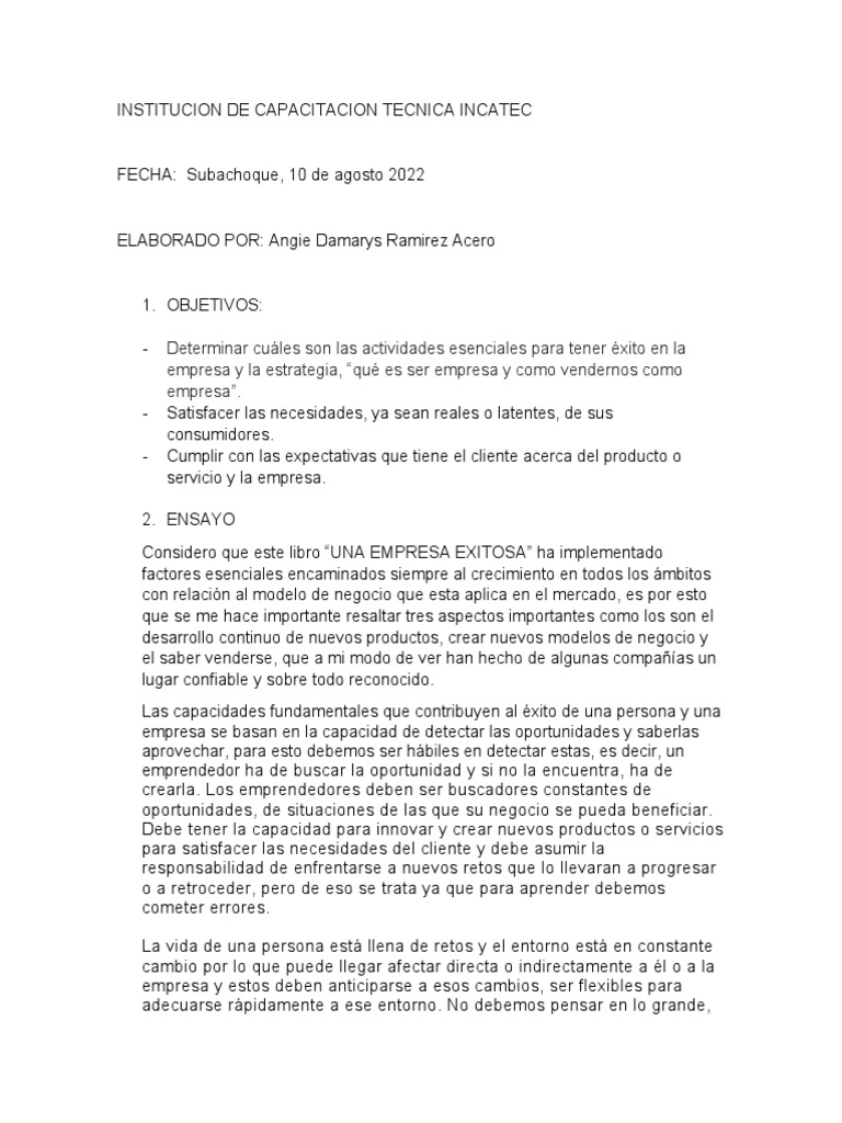 Una Empresa Exitosa | PDF | Innovación | Iniciativa empresarial