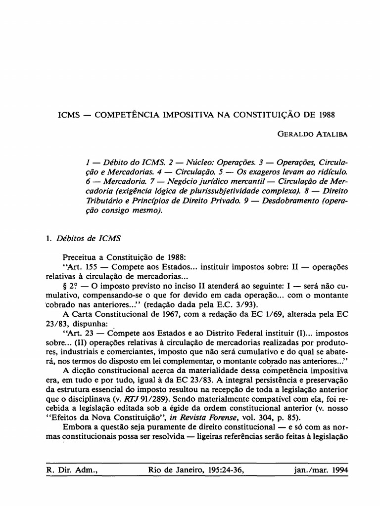 ICMS e Competência Impositiva em 1988 | PDF | Constituição | Ciência ...