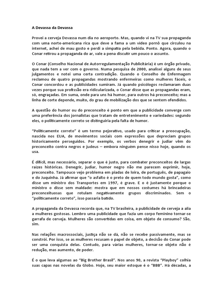 Exercício COMPETÊNCIA LEITORA Devassa | PDF | Publicidade | Piadas