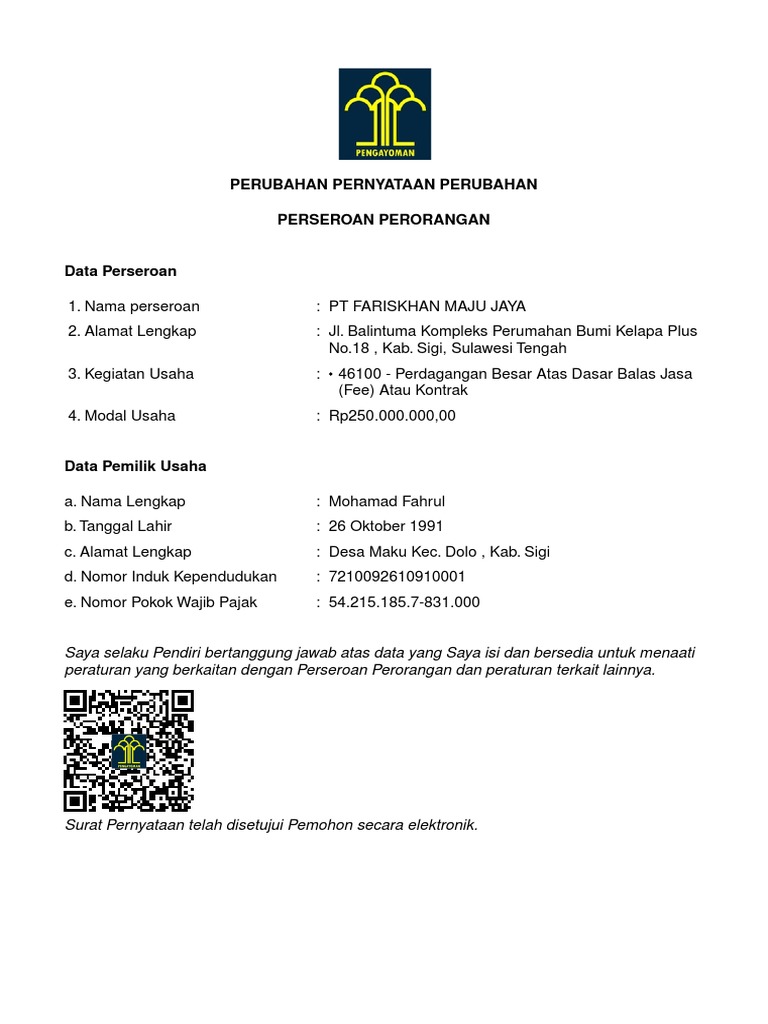 Surat Pernyataan Perubahan | PDF