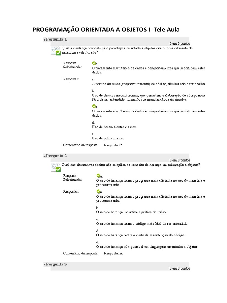 PROGRAMAÇÃO ORIENTADA A OBJETOS Geral Tele Aula | PDF | Classe ...