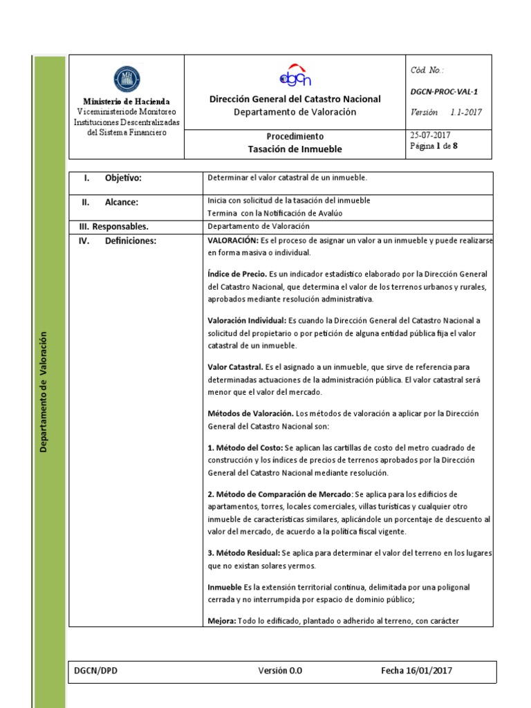 Procedimiento Tasacion de Inmueble 3 1 PDF Valoración (Finanzas) Tasador