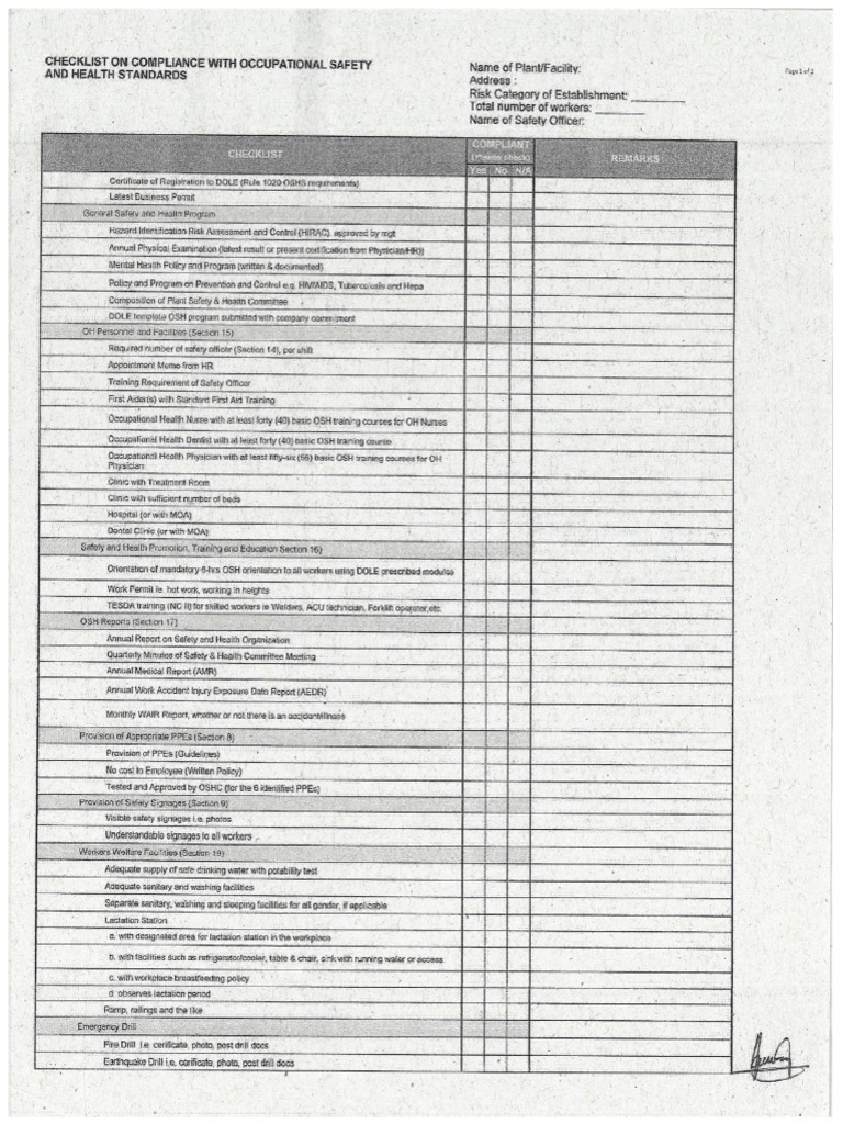 OSH Compliance Checklist | PDF