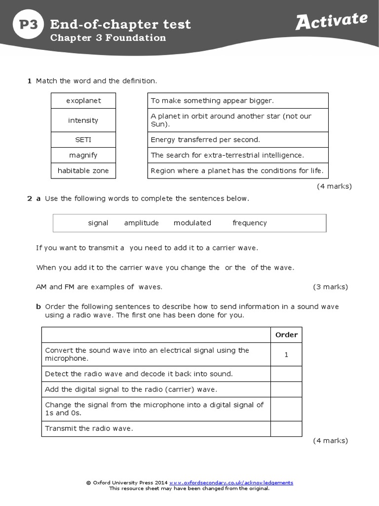 P3 Chapter 3 EndOfChapter Test (Foundation) PDF Radio Telescope