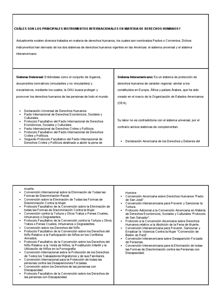 Principales Instrumentos Internacionales en Materia de Derechos Humanos ...