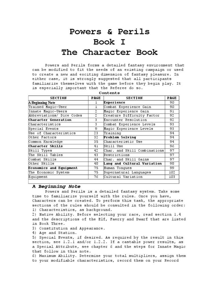 Powers and Perils Character Creation Guide | PDF