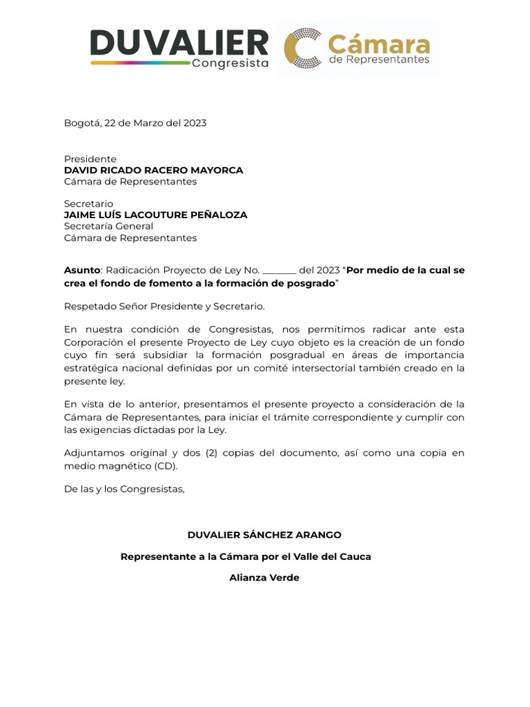 Articulado Del Proyecto de Ley "Por Medio de La Cual Se Crea El Fondo ...