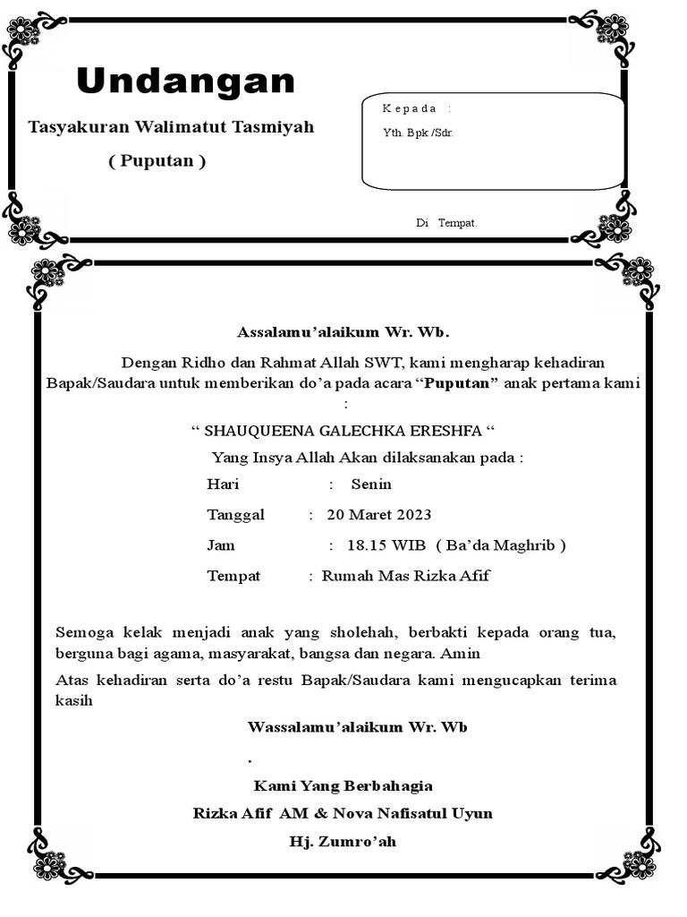 Undangan Walimatul Tasmiyah Pdf