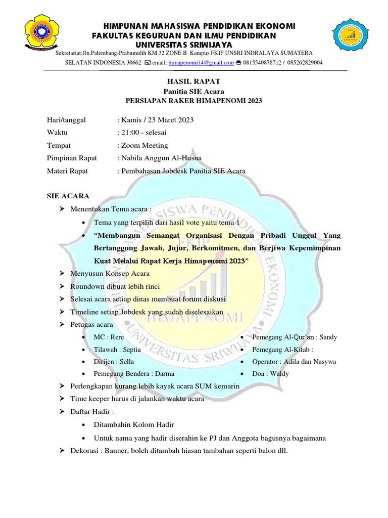 Rapat Persiapan Raker Himapenomi 2023 | PDF