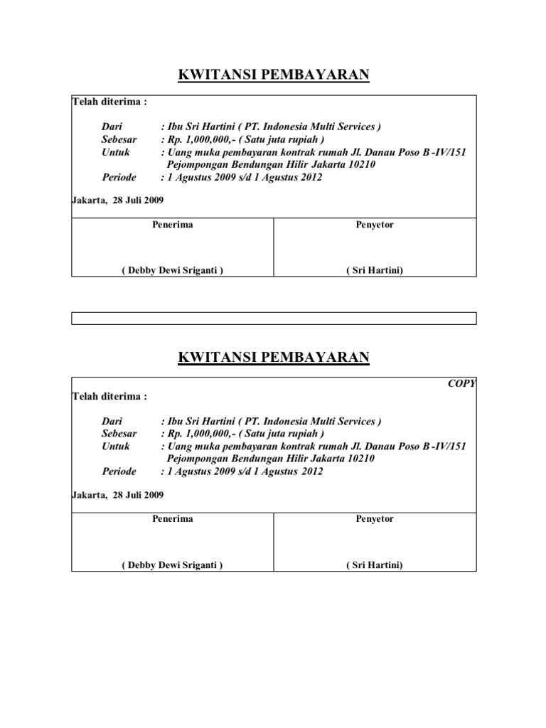 Contoh Kwitansi Pembayaran Rumah Pdf