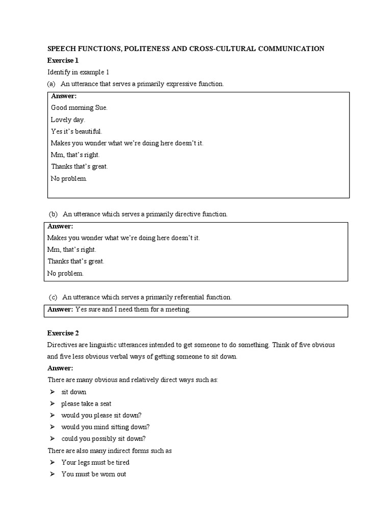 Speech Functions, Politeness and Cross-Cultural Communication | PDF ...