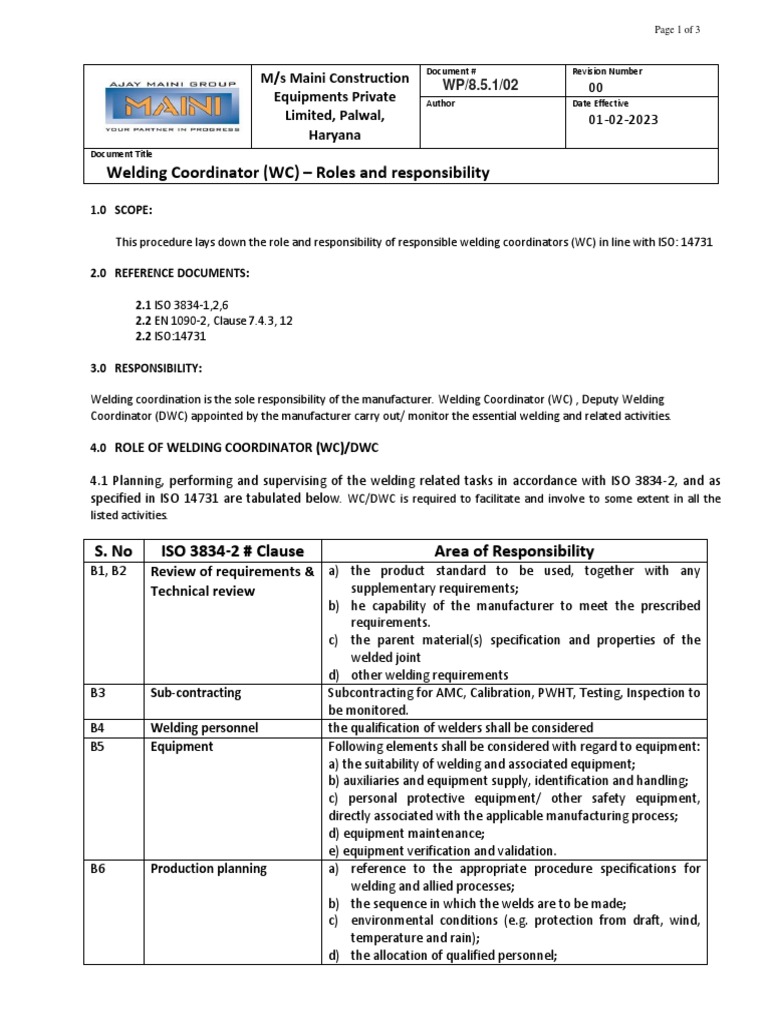 Wp 8 5 1 02 Role Of Rwc Pdf Welding Construction