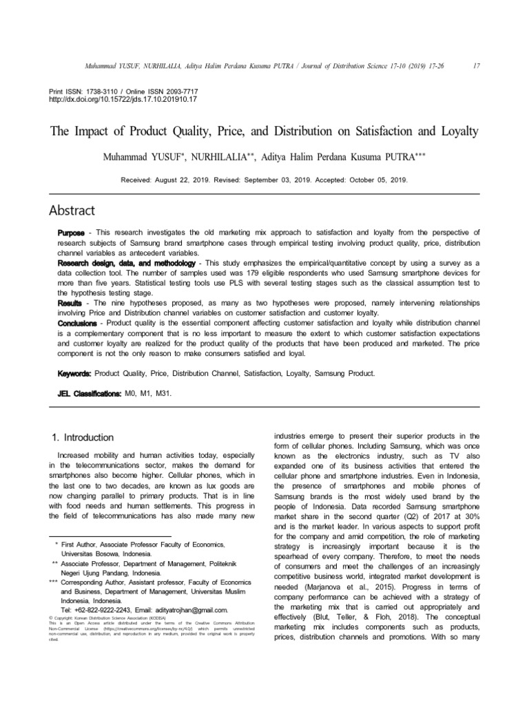 The Impact of Product Quality, Price, and Distribution On Satisfaction ...