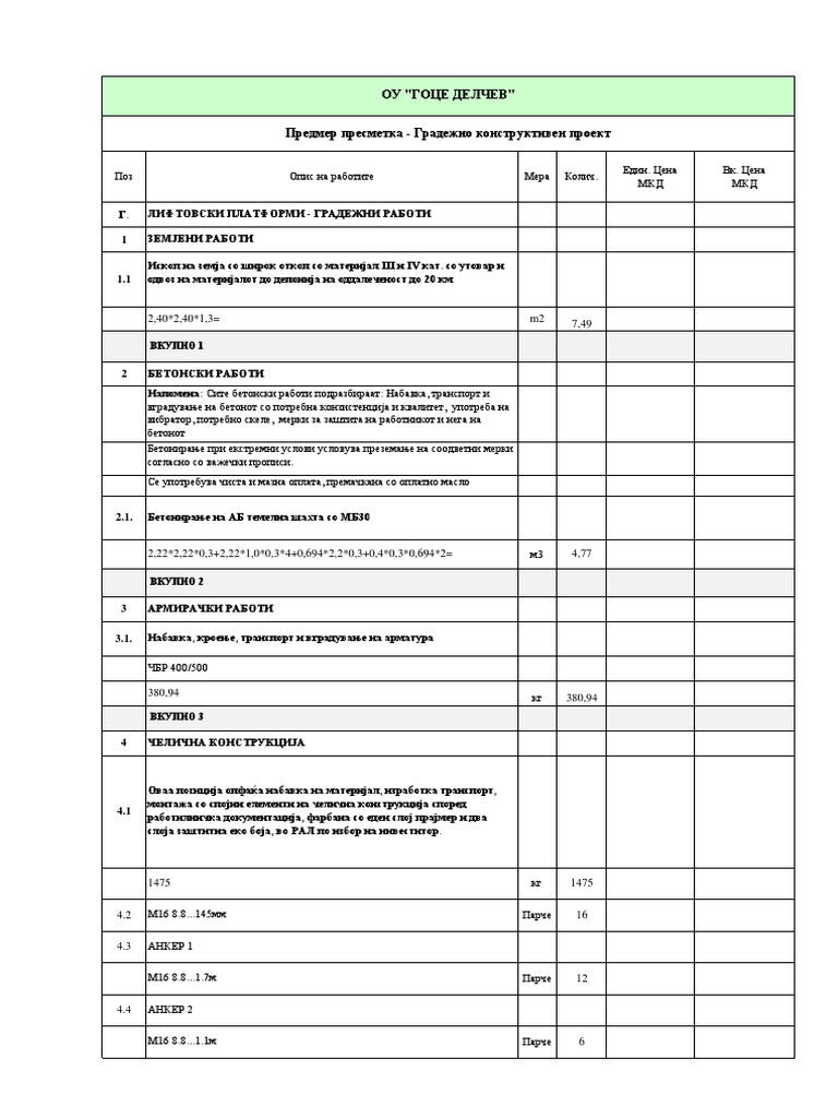 Предмер пресметкa - ГК - ОУГОЦЕ ДЕЛЦЕВ | PDF