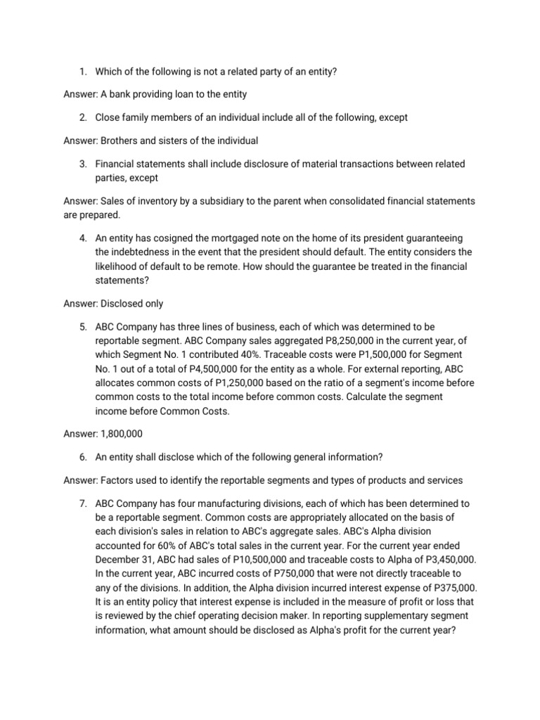 Related Party Transactions and Segment Reporting | PDF | Financial ...