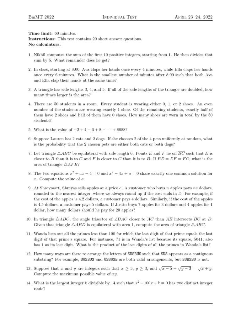 Individual Problems PDF | PDF | Square Root | Triangle