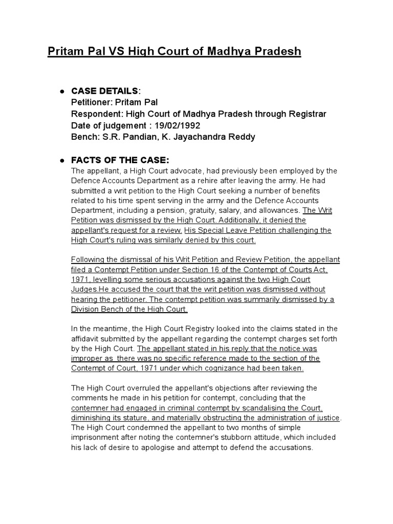 Pritam Pal VS High Court of Madhya Pradesh PDF PDF