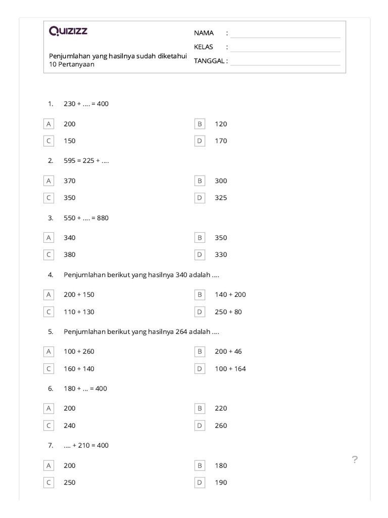 Soal Penjumlahan dengan Hasil Diketahui | PDF | Teknologi & Rekayasa