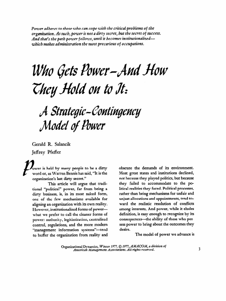 Who Gets Power and How They Hold On To It PDF Hospital Rationality