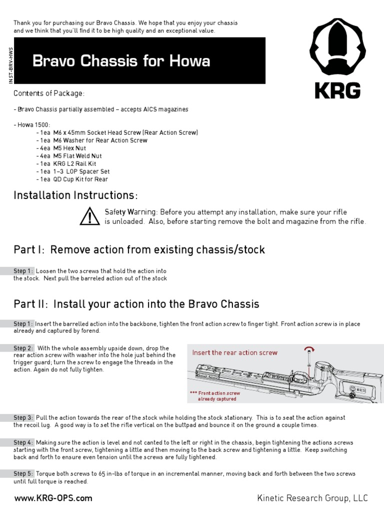 BRAVO Chassis For Howa Installation Instructions PDF Screw