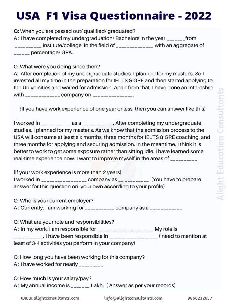 US F1 Visa Interview Questionnaire Guide | PDF | University ...