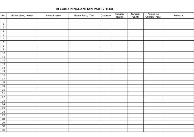 Form Record Penggantian Part | PDF