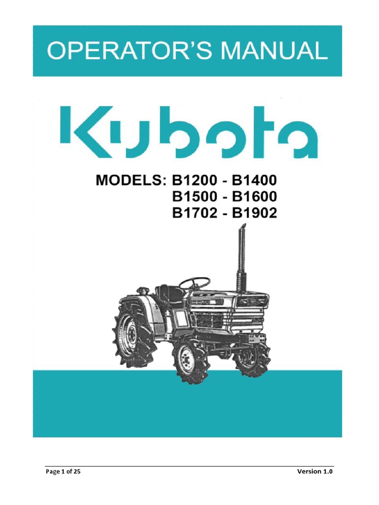 Kubota b1200 b1400 b1500 b1600 b1702 b1902 Operators Manual 0 PDF
