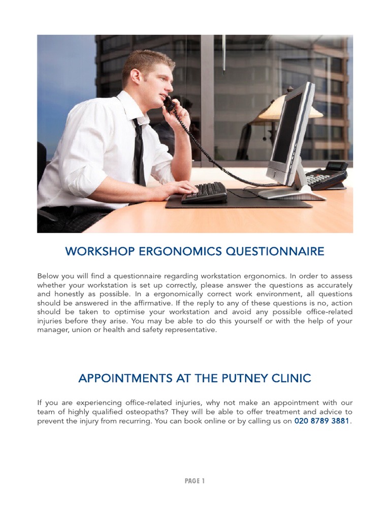 Workstation Ergonomics Questionnaire PDF PDF Chair Computer Keyboard