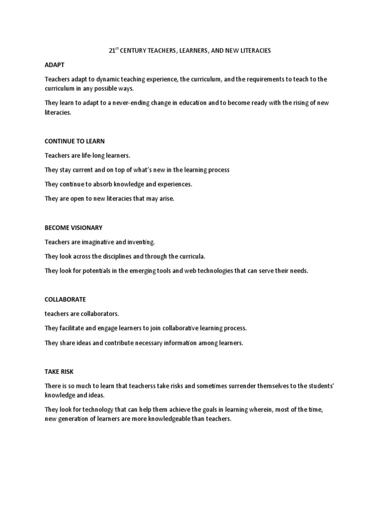 21st CENTURY TEACHERS | PDF | Teachers | Learning