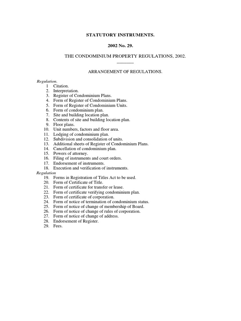 Condominium Property Regulations 2002 | PDF | Condominium | Area