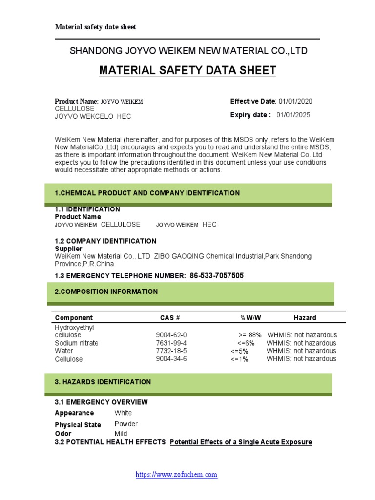 Hydroxypropyl Cellulose MSDS Guide | PDF | Firefighting | Personal ...