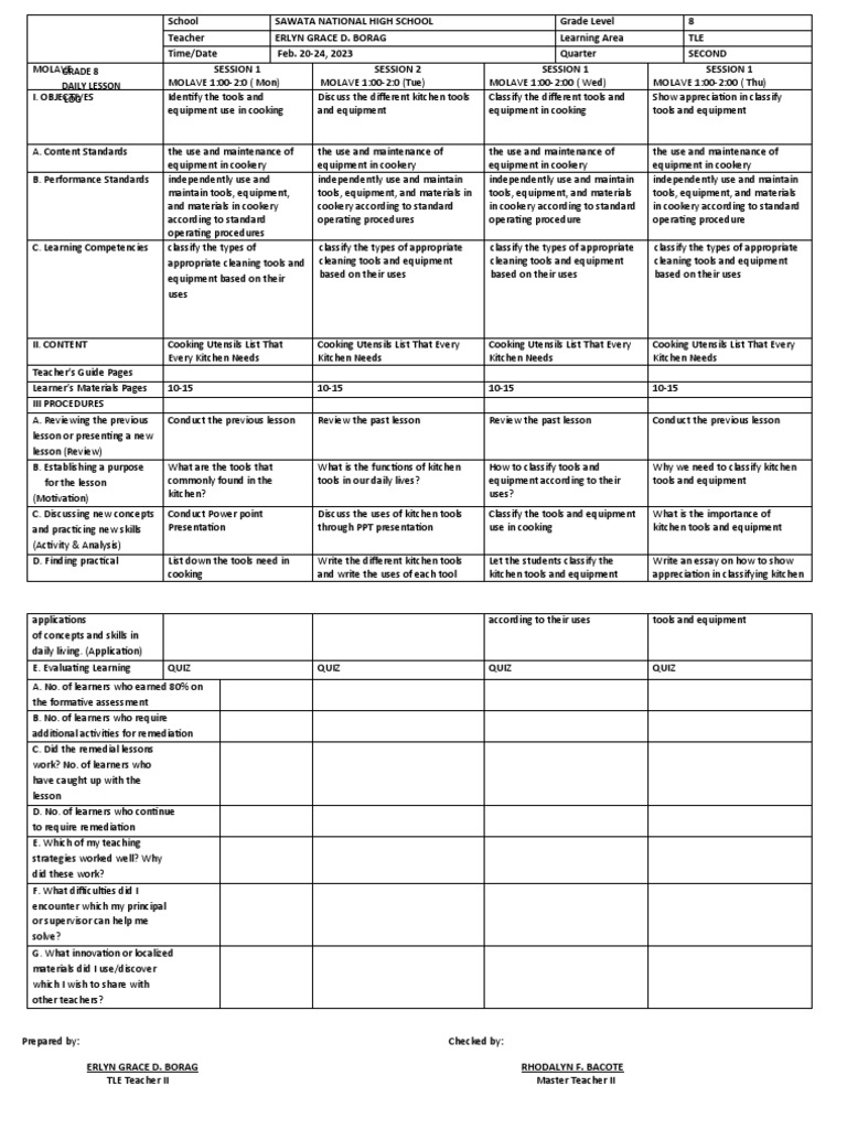 Classifying Kitchen Tools and Equipment PDF Learning Teaching