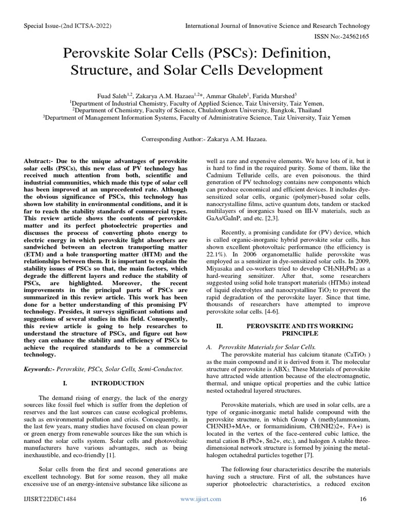 Perovskite Solar Cells Overview | PDF | Solar Cell | Photovoltaics