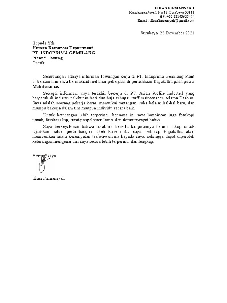 Contoh Surat Lamaran | PDF