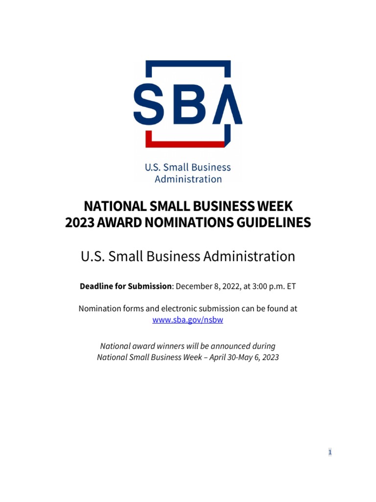 2023 NSBW National Awards GuidelinesUpdated PDF Small Business