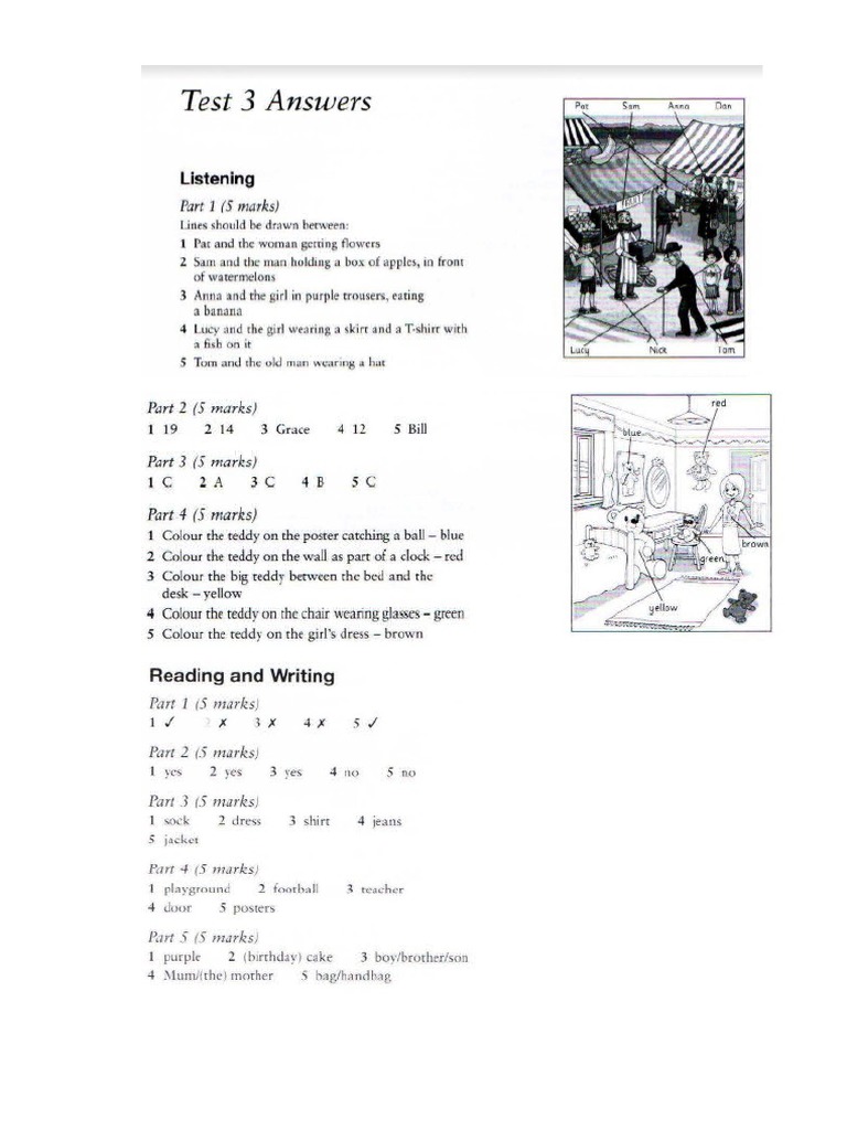 Answer Key Test 3 Starters 2 PDF