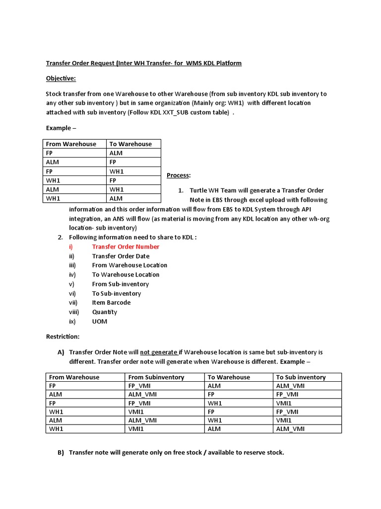 KDL Warehouse Transfer Order Process | PDF | Warehouse | Computer ...
