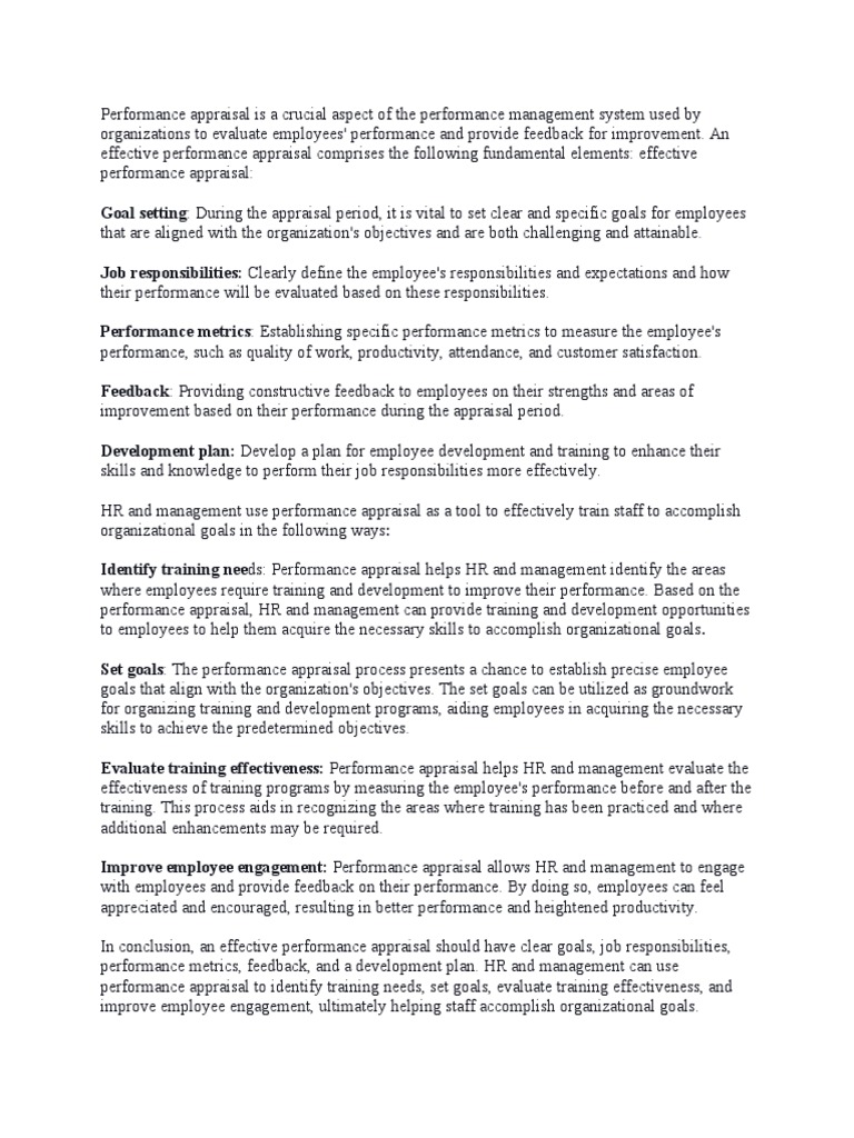 Performance Appraisal Essentials | PDF | Performance Appraisal | Goal