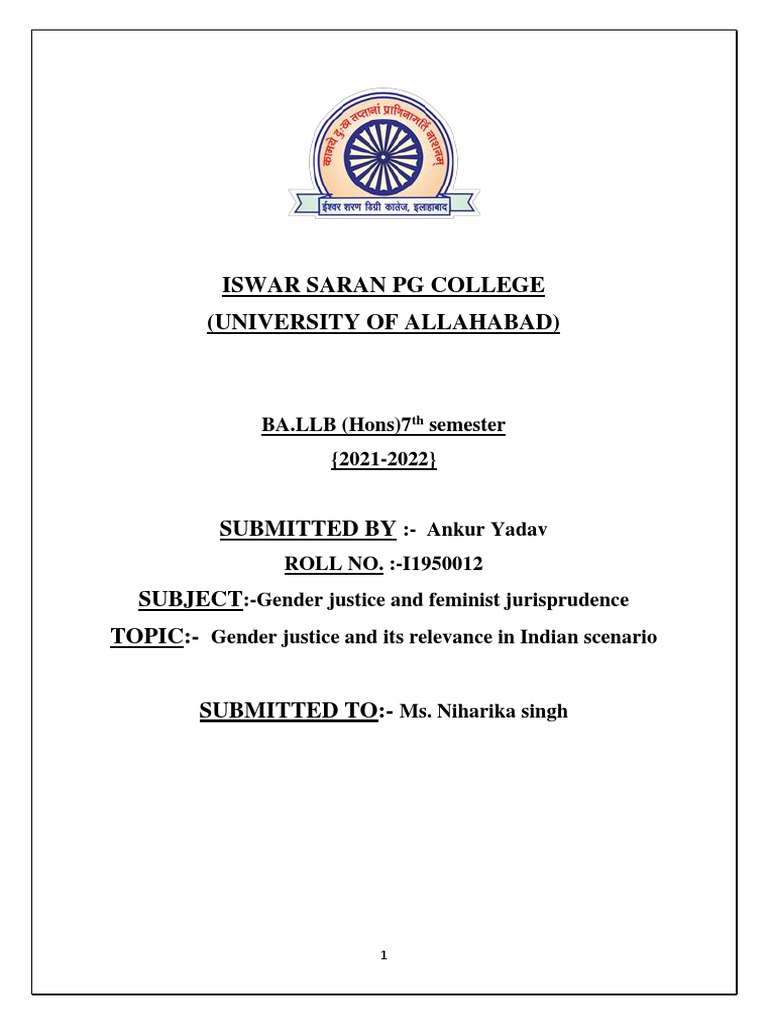 Gender Justice Assignment Pdf Woman Gender Studies