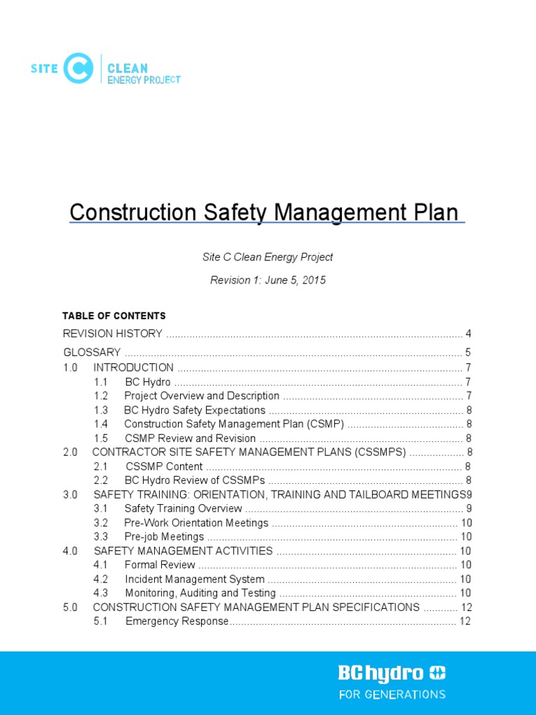Construction Safety Plan for Site C Project | PDF | Risk | Fire Safety