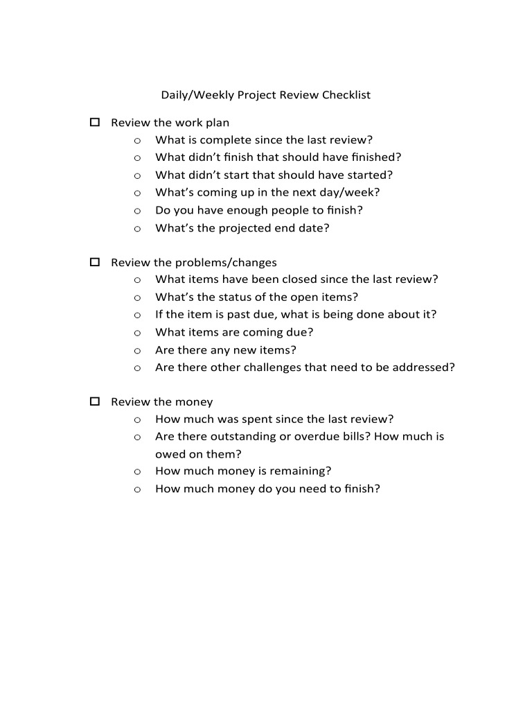 Daily-Weekly Review Checklist | PDF