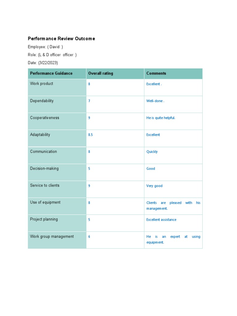 Performance Review Template 2 PDF