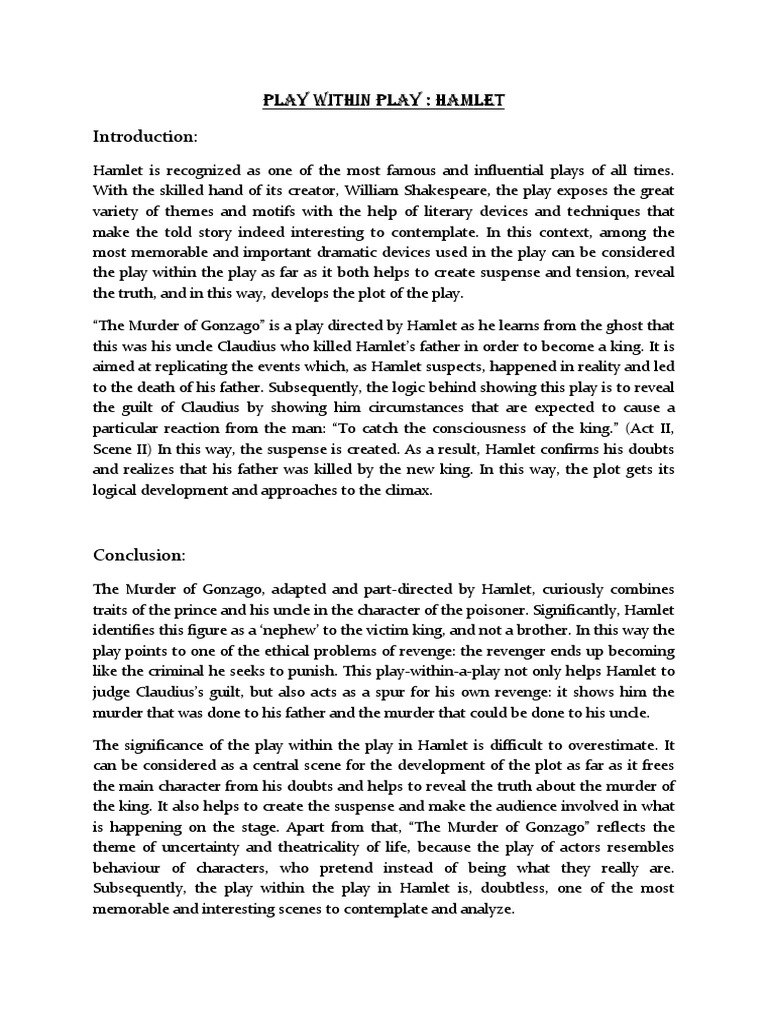 Play Within Play by Shakespeare Download Free PDF Hamlet